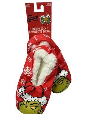 The Grinch Sherpa Slipper Socks Ladies S/M Cozy Winter Holiday Wear New